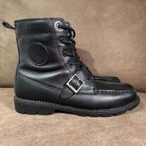 Polo Ralph Lauren Black Leather Ranger Hi II Boots Shoes US 6.5